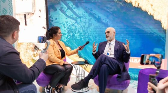 Prime Minister Edi Rama at discussion with journalists on sidelines of FITUR trade fair in Madrid on Albania as sustainable tourism destination