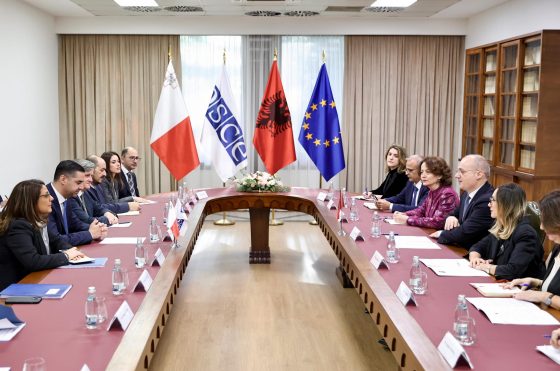 The Minister for Europe and Foreign Affairs, Igli Hasani, hosts the Chair in Office of the OSCE, Deputy Prime Minister and Minister for Foreign Affairs, European Affairs and Trade of Malta, Ian Borg