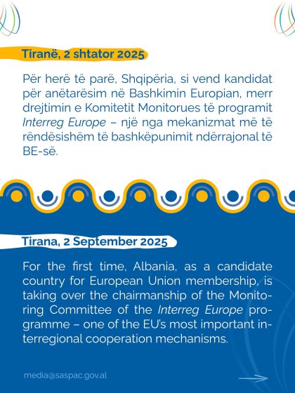 Shqipëria merr drejtimin e Komitetit Monitorues të Interreg Europe