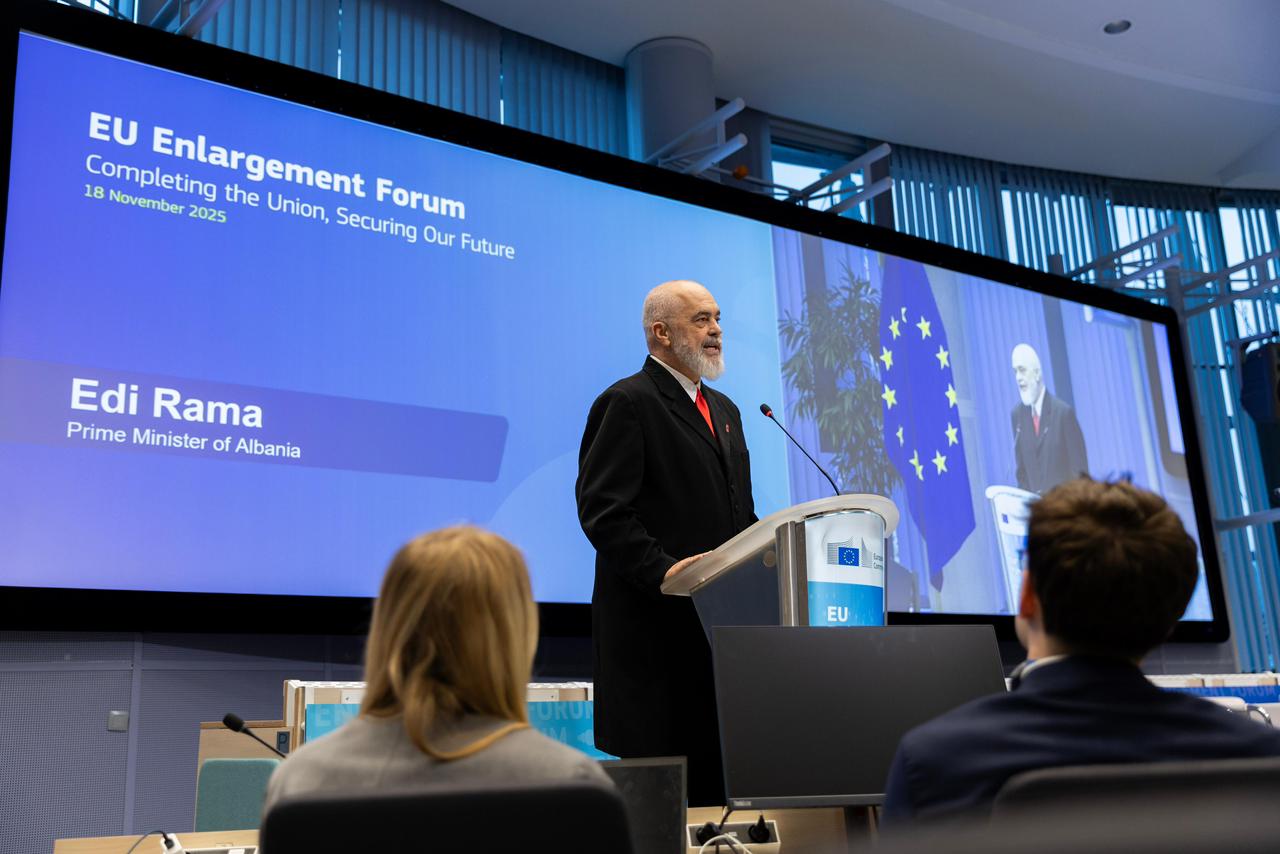 Brussels, Prime Minister Edi Rama addresses the EU Enlargement Forum on behalf of Albania